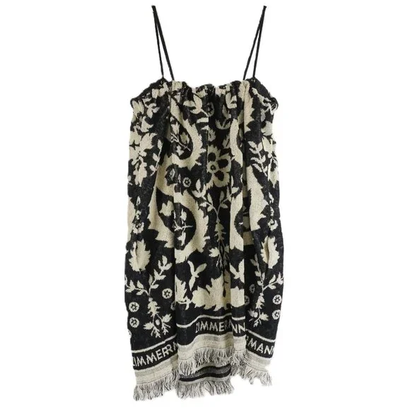 Zimmermann Rhiannon Cotton Terry Mini Dress in Black/Cream Size US 8 (NWT) - Picture 3 of 12